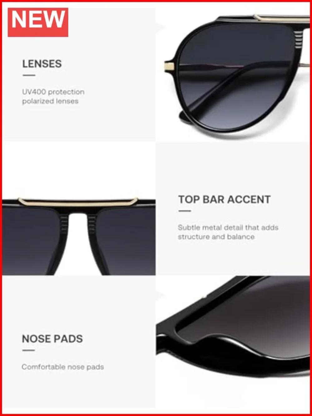 Retro Oversized Aviator Sunglasses with UV400 Protection
